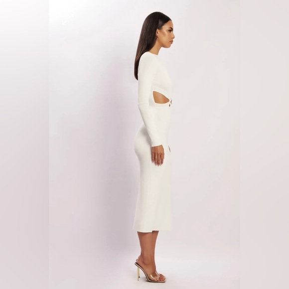 Twist Front Knit Midi Dress - White - Picture 4 of 8